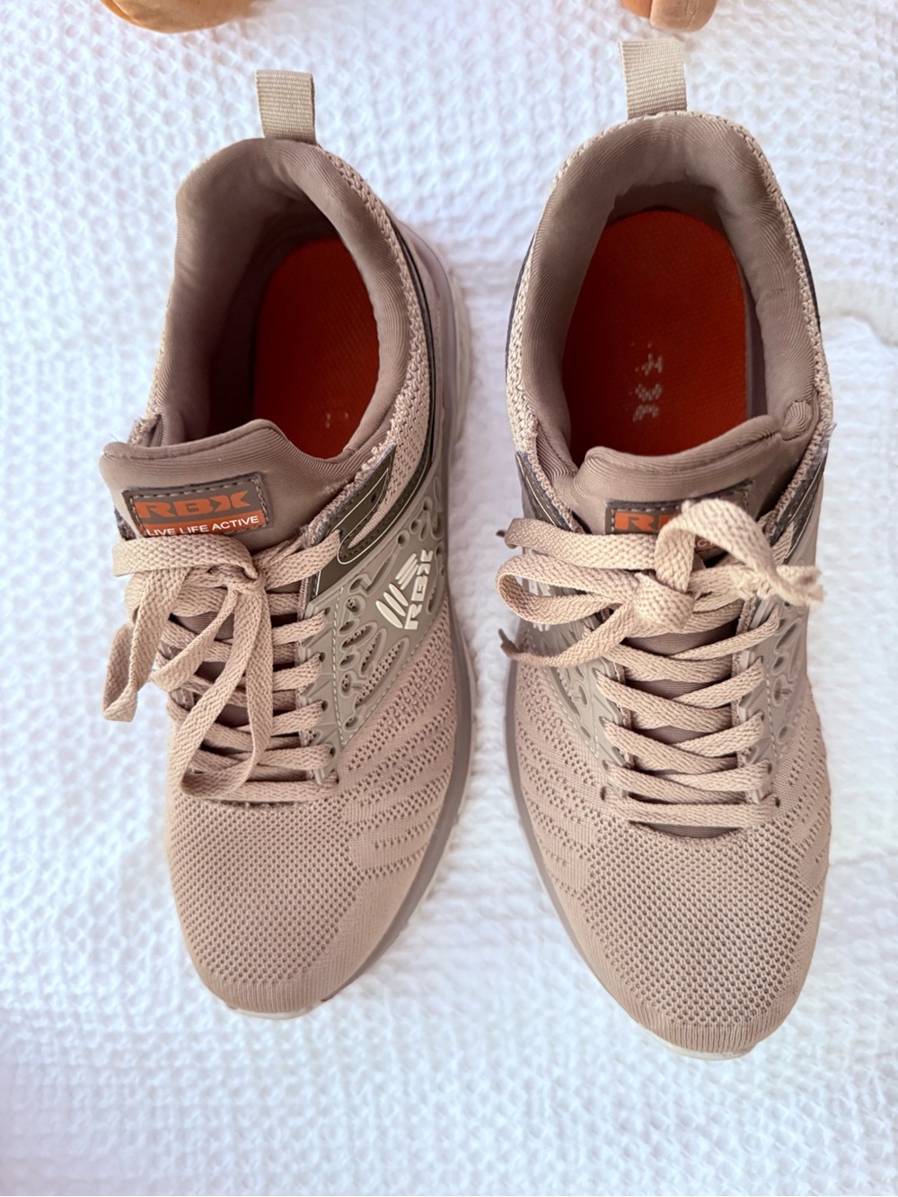 RBX Men’s Taupe Knit Athletic Sneakers with Orange Insole